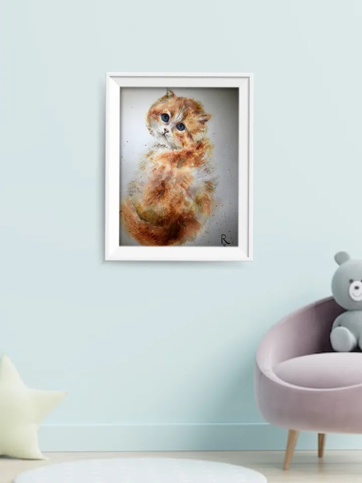 Cat painting,Ginger cat original watercolour painting,cat lovers gift,nursery room art,animals watercolour painting,original watercolour