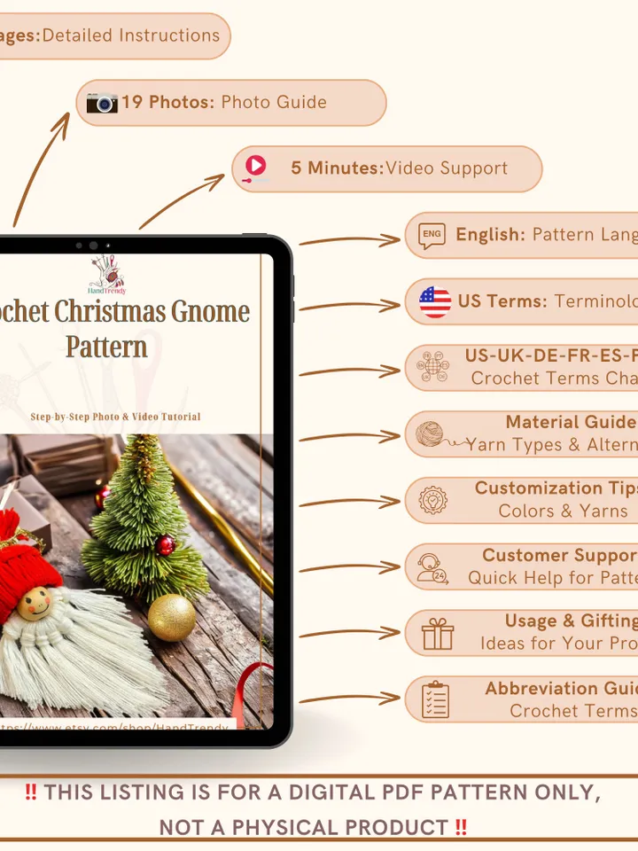 Crochet Christmas Gnome Pattern - Easy Nordic Design Ornament for Scandinavian Style Holiday Decor - Perfect Gift Idea for Crafters