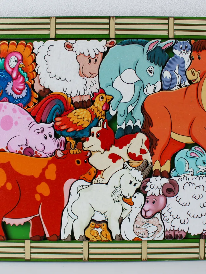 Wooden Puzzle - farm animals, Toddler Toys Age 2 3 4 5 year, Wood Montessori toy