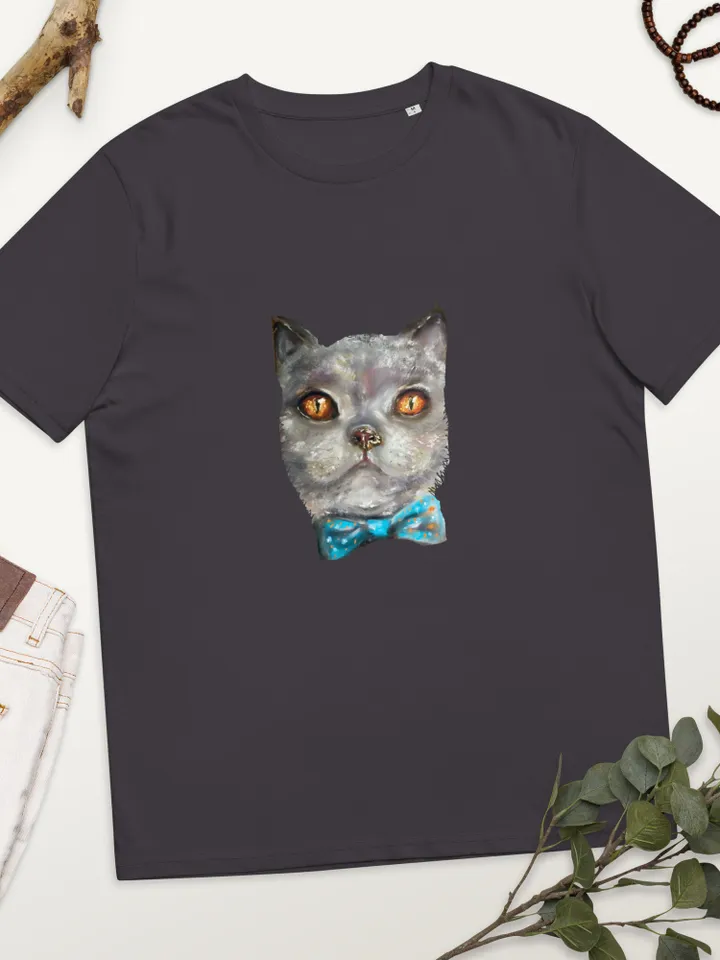 Cat in a bow tie Unisex organic cotton t-shirt made with my original soft pastel painting,funny animals t shirt gifts.