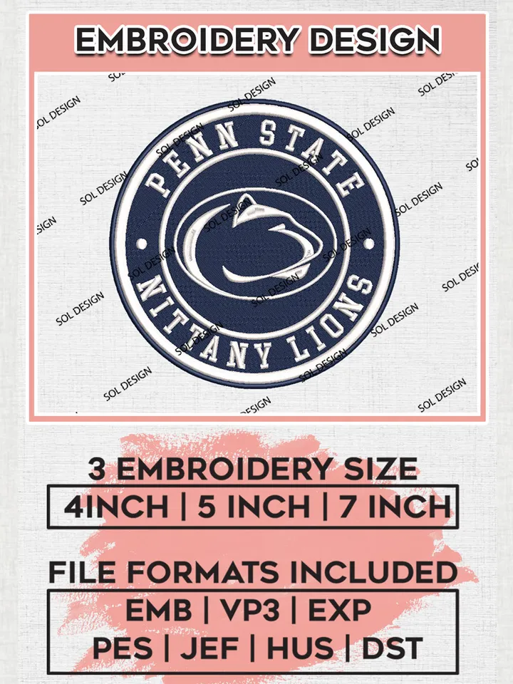 NCAA Penn State Nittany Lions Round Logo Embroidery, NCAA Penn State Nittany Lions Logo Embroidery files, NCAA Teams, Machine embroidery designs, Digital Download