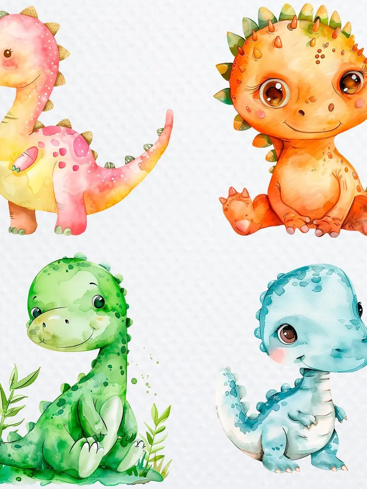 24 Cartoon Dinosaur PNG Bundle, Baby Dinosaur Watercolor clipart for sublimation, High Quality PNGs, Digital Paper craft, junk journals