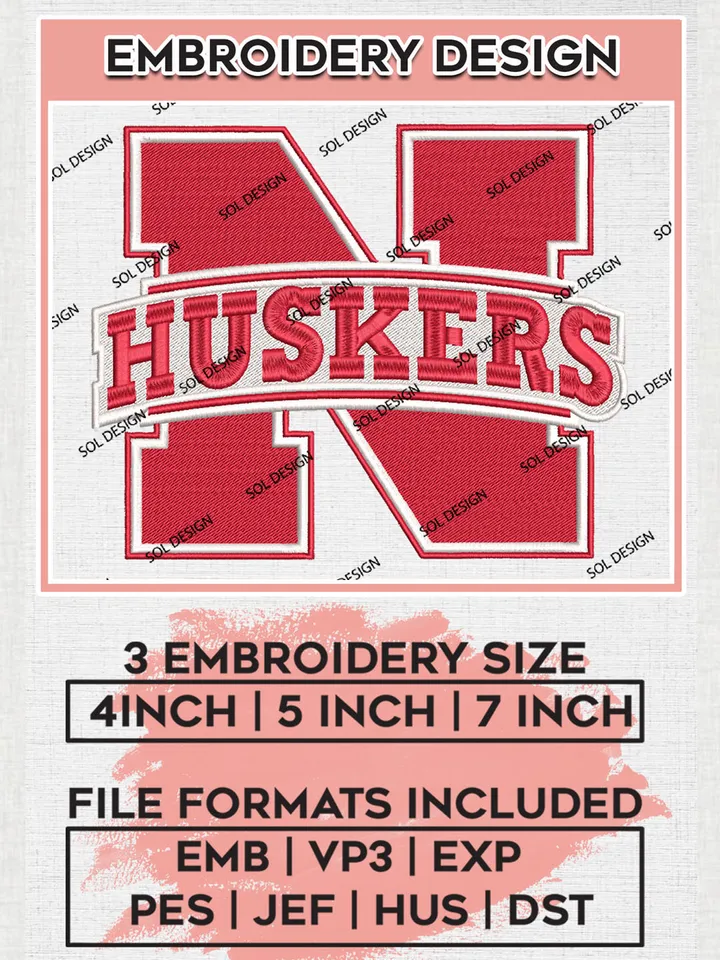 Nebraska Cornhuskers Team Word Logo Embroidery Design Files, NCAA Nebraska Cornhuskers Machine Embroidery, NCAA Teams, 3 sizes, NCAA Machine embroidery designs, Digital Download