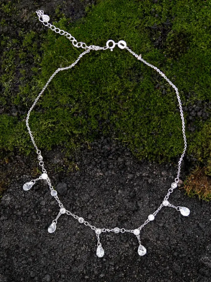 Women's silver 925 chain with cubic zirconia, silver necklace with drop pendants