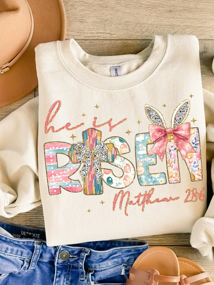 He is Risen PNG, Christian Easter Png, Matthew 28:6, Easter Jesus png, Easter Bible Verse Png, Retro Easter Brushstroke, Glitter Easter