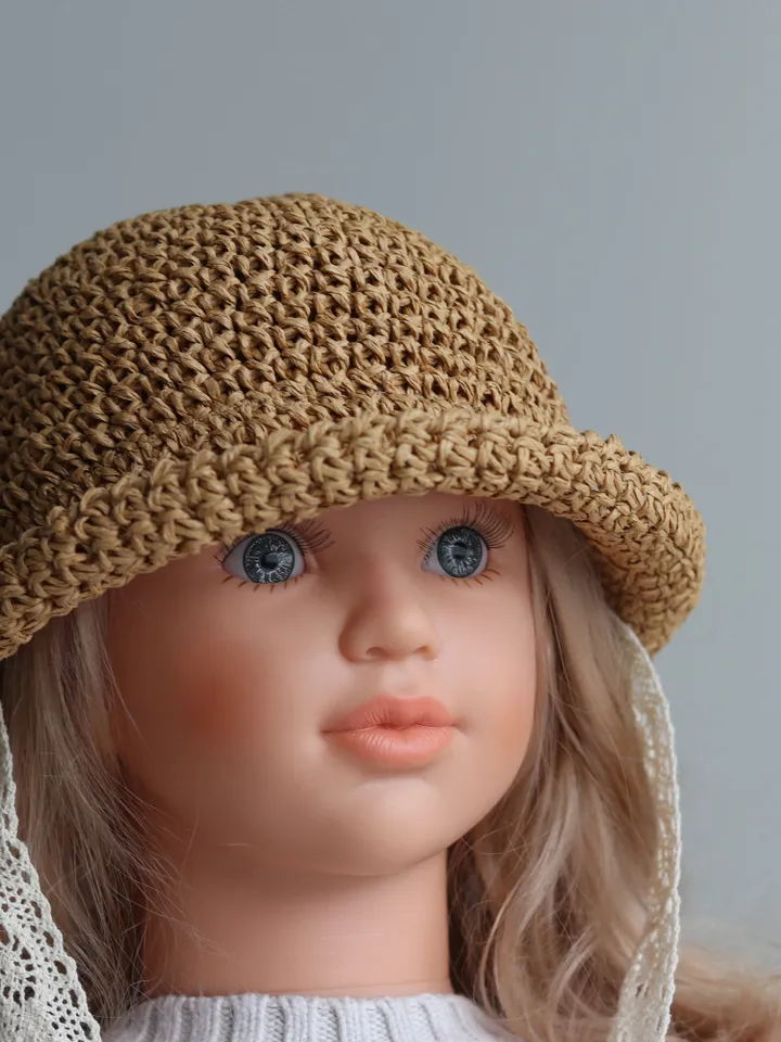 Baby summer hat, straw bucket beach sun hat , summer outfit for kids