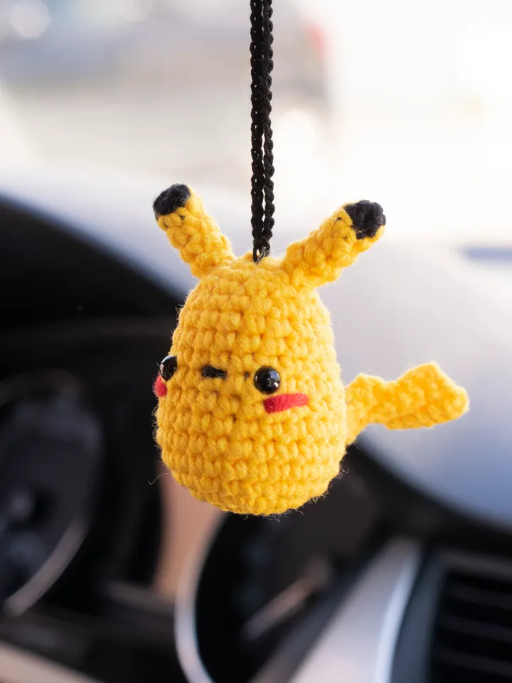 Stuffed Pokemon Pikachu car accessories, rear view mirror charm, cute car pendant, hanging car ornament