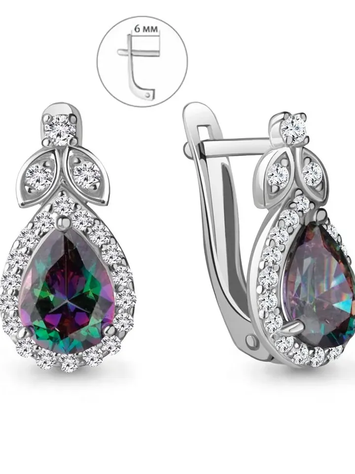 Earrings silver 925 with quartz mystic and cubic zirconia
