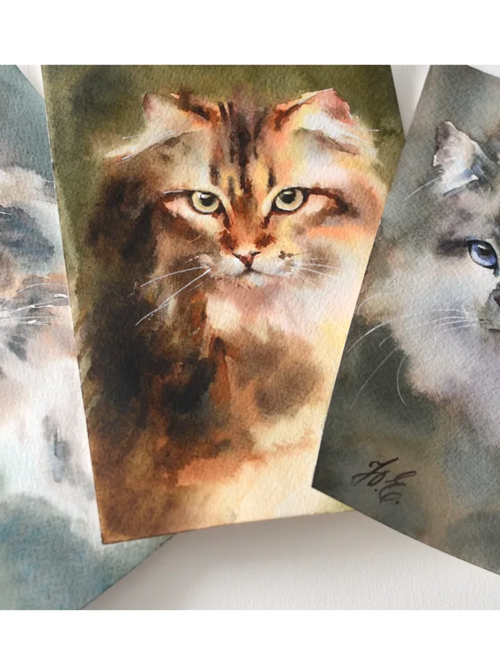Red cat Original watercolor painting by Yulia Evsyukova
