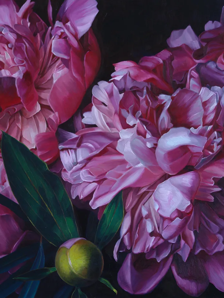 Purple peonies large oil painting