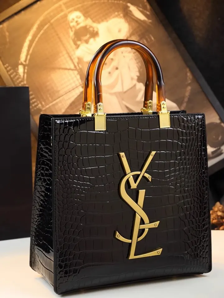 Luxury Croc-Embossed Gold Monogram Handbag – Structured Tote