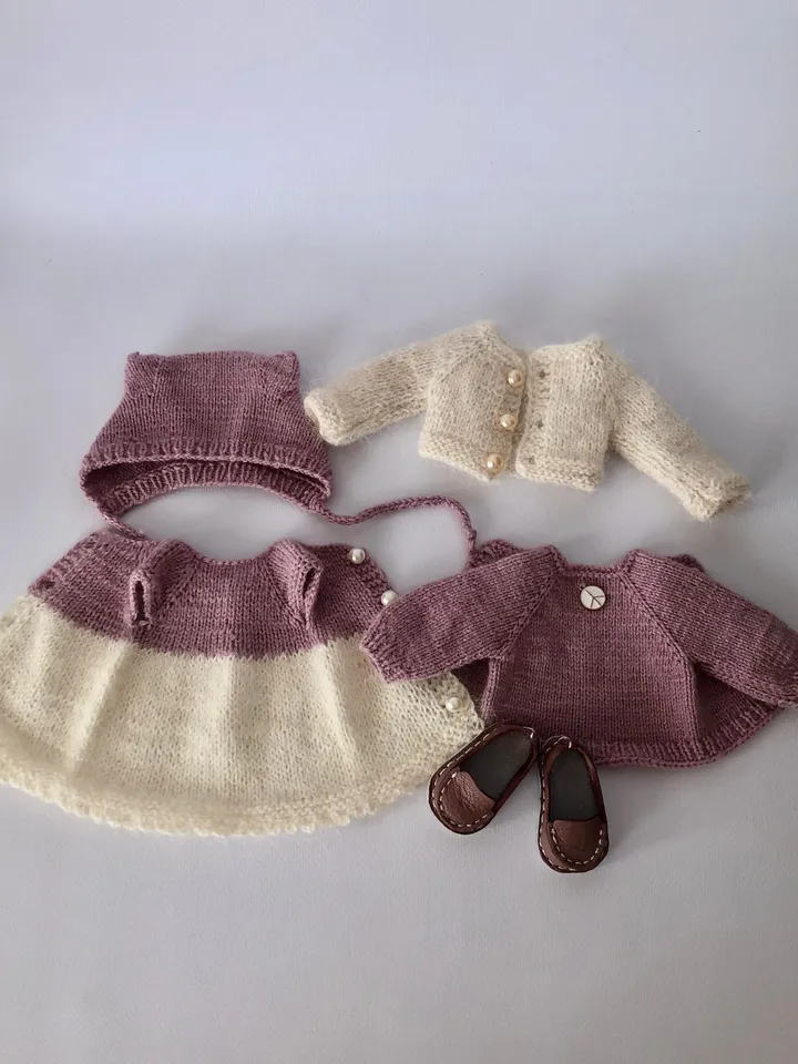 Paola Reina Doll 5 ITEMS Set: Exclusive Handmade Outfit - Dress, Sweater, Cardigan,, Shoes, Kitty-hat