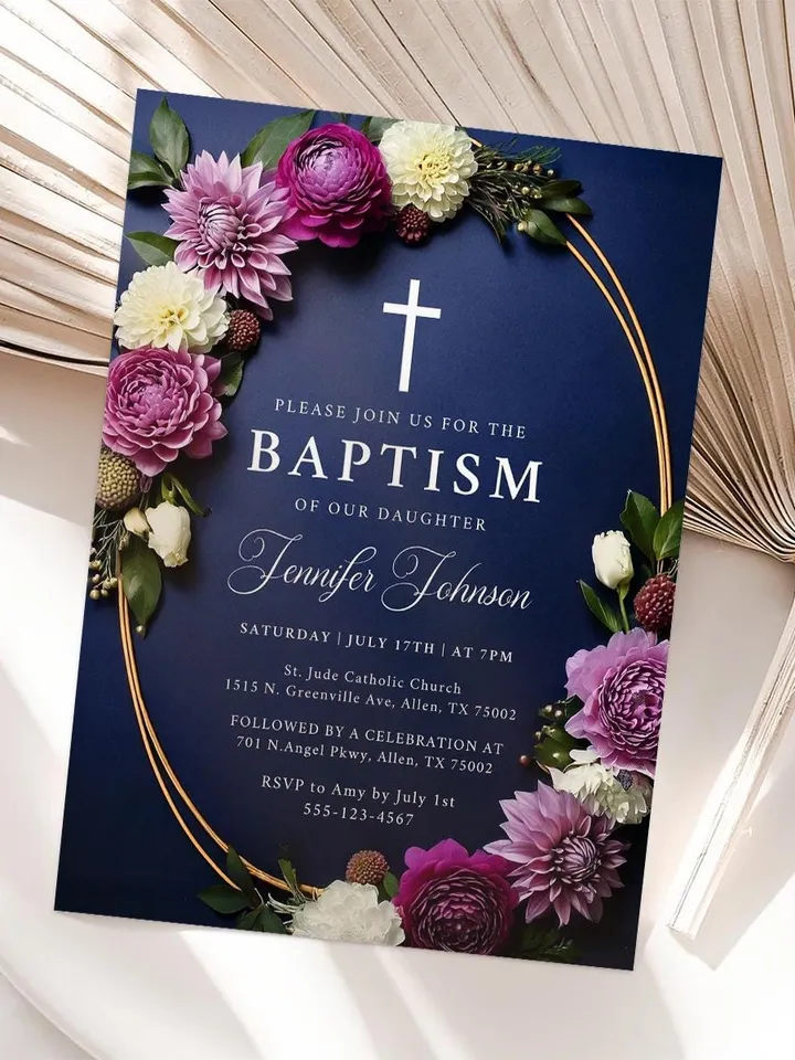 Elegant Floral Baptism Invitation Template – Editable Christening Invite for Boys & Girls, Printable Digital Download
