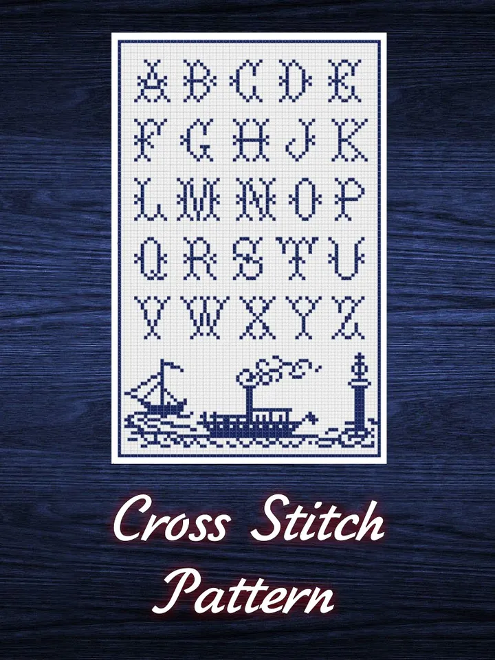 Vintage Cross Stitch Pattern Alphabet Counted Digital Download PDF