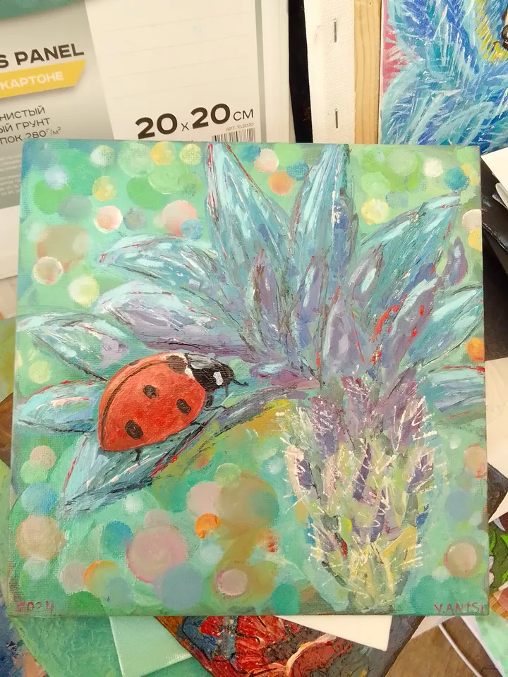 Painting flowers with a Ladybug