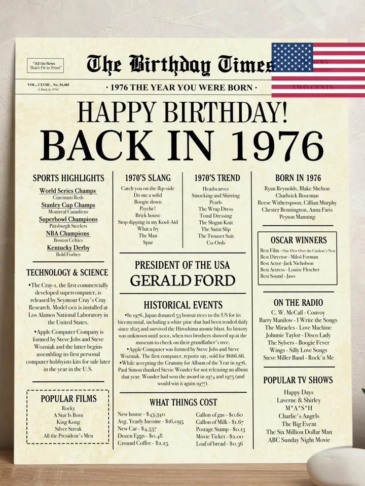 1976 49th birthday newspaper, 1976 poster, 49 birthday poster, 1976 birthday sign, INSTANT DOWNLOAD, 49 years ago back in 1976