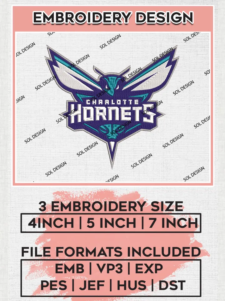 NBA Charlotte Hornets Logo Embroidery Design, NBA Charlotte Hornets Machine Embroidery Files, NBA Machine Embroidery Design, Machine Embroidery Design, Digital Download