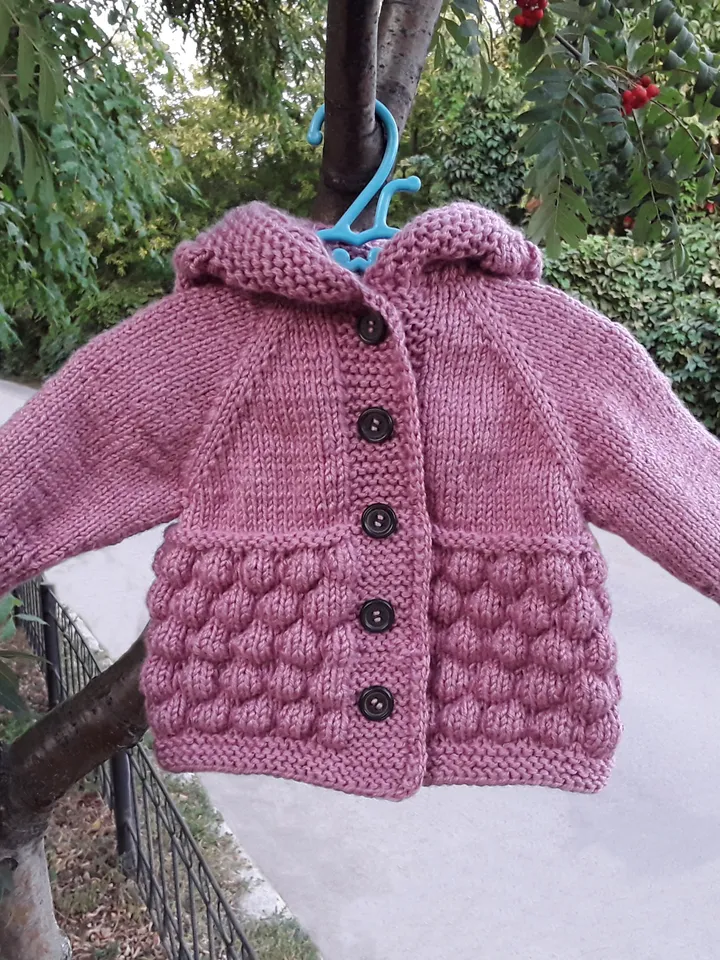 Knitted Baby Jacket Pattern, Bubble Stitch Baby Cardigan Knitting Pattern, Hooded Baby Jacket Pattern, Newborn Baby Knit Cardigan, Baby Clothing Knitting Pattern, PDF Pattern in English