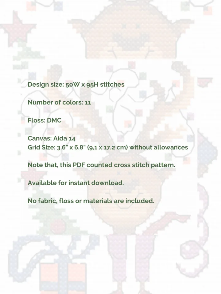 Cross stitch pattern Christmas reindeer, cross stitch pattern PDF