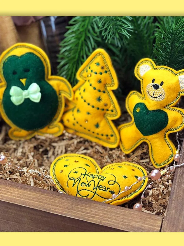 Christmas Tree Toys Set Machine Embroidery Design Pattern for Felt Machine Embroidery Pattern Chtistmas embroidery motif