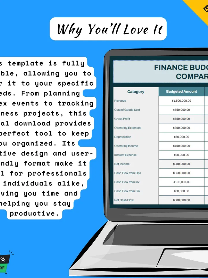 Finance Budget vs Actuals Comparative Analysis Template, Google Sheets, Digital Download for Accurate Financial Tracking