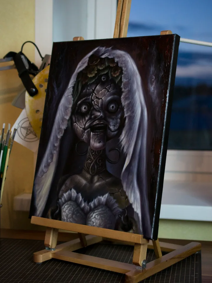 Original oil painting Resident Evil Angie with a frame