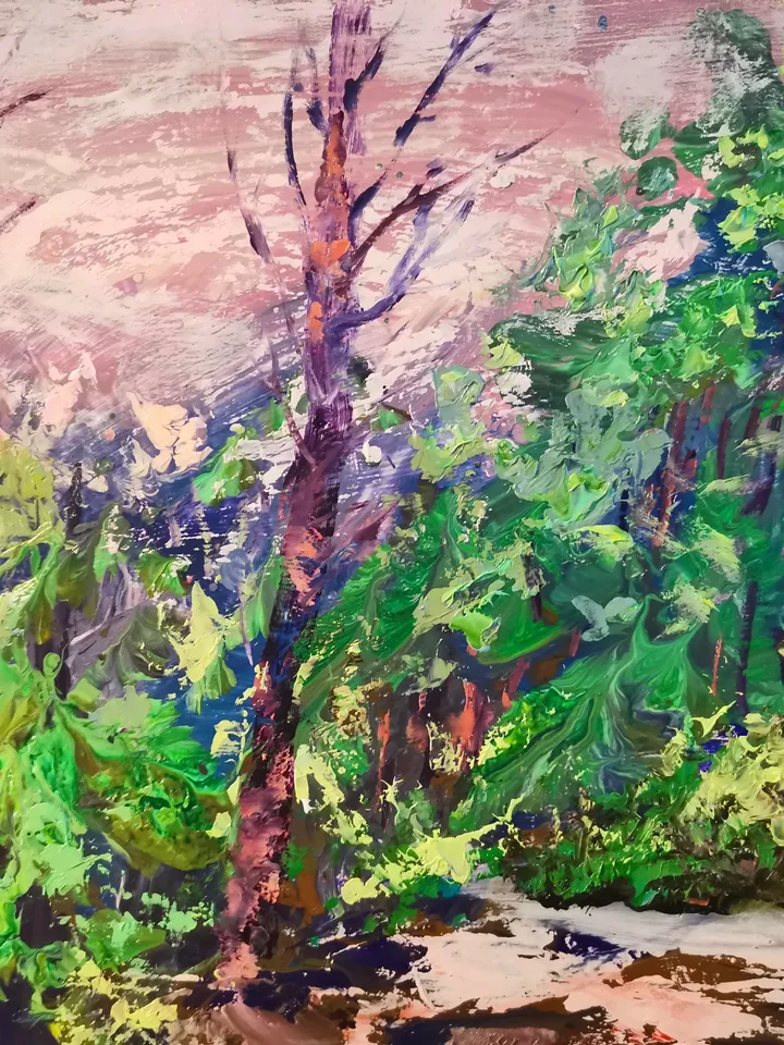 Oil Painting Forest Path Sun Abstract Impasto Art Original Artist Svinar Oksana