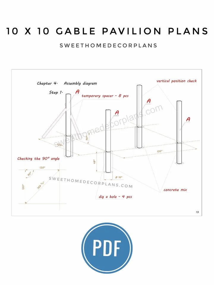 Diy 10 x 10 gable pavilion plans in pdf. Carport plans. Diy backyard wooden pergola plans for outdoor. Square outdoor pavilion gazebo plans.