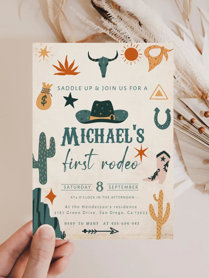 First Rodeo Birthday Invitation; Southwest Birthday invite; Ranch Birthday Invitation Template; DIY Cowboy Birthday Invitation Printable
