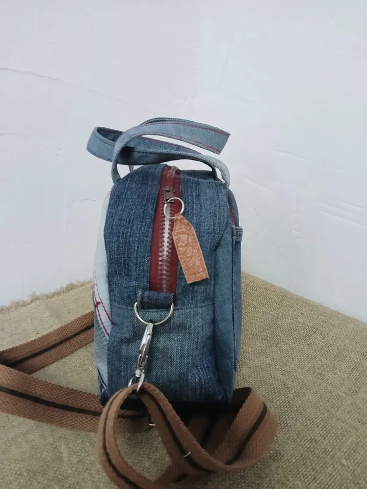 Cute crossbody denim bag, shoulder jeans bag, recycled jeans fabric, boho bag with pockets outside and inside