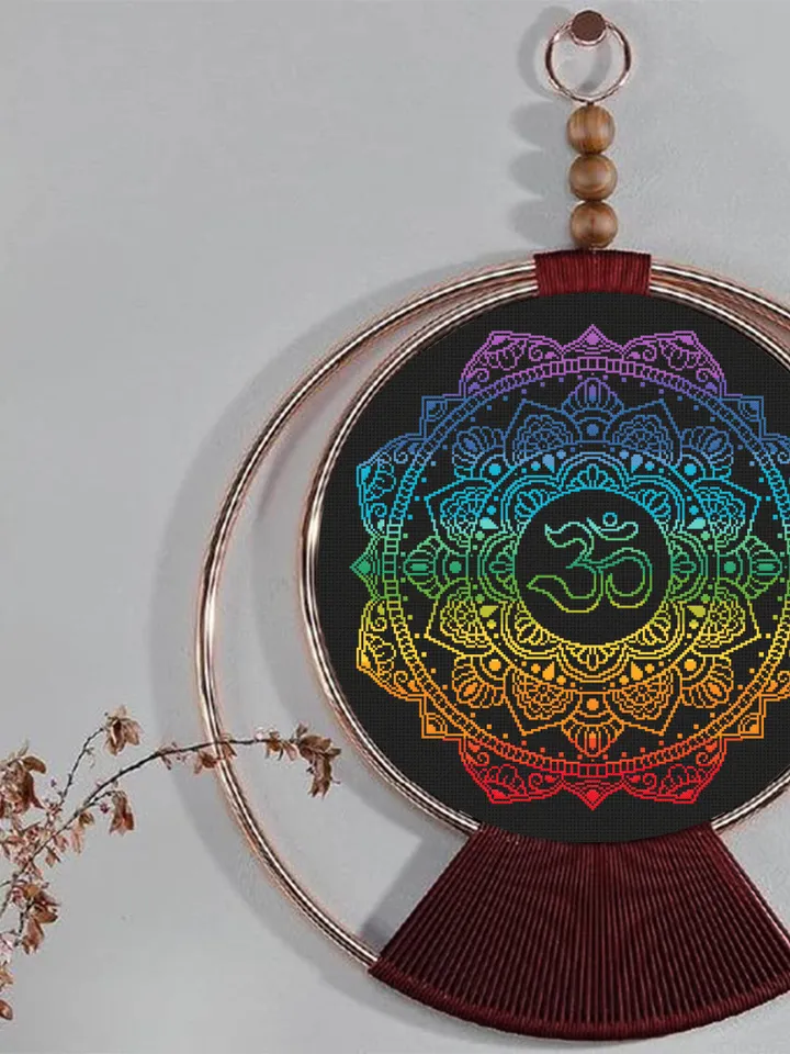 Mandala Om cross stitch pattern download PDF Meditation yoga cross stitch Chakras embroidery beginners Unique cross stitch simple #M146