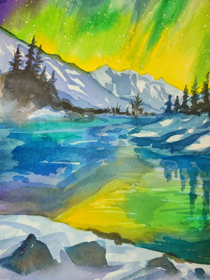 Watercolor painting "Polar Evening"