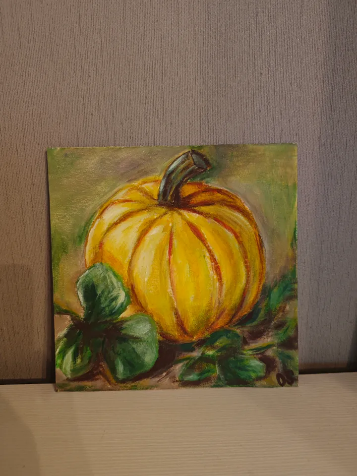 Pumpkin Original Painting Vegetable Original Art Pumpkin Modern Artwork Bright Yellow Pumpkin Oil Painting Fruits And Vegetables Wall Art Decor 8 x 8 inches by OlgaSokolovaArt