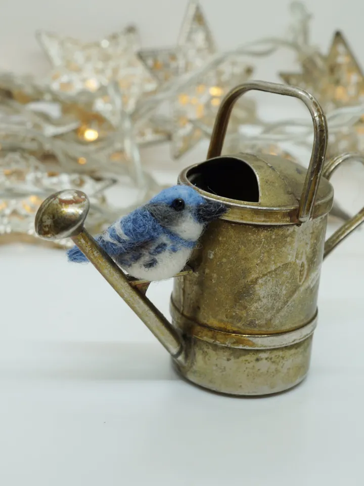 Tiny needle felted cerulean warbler, miniature bird