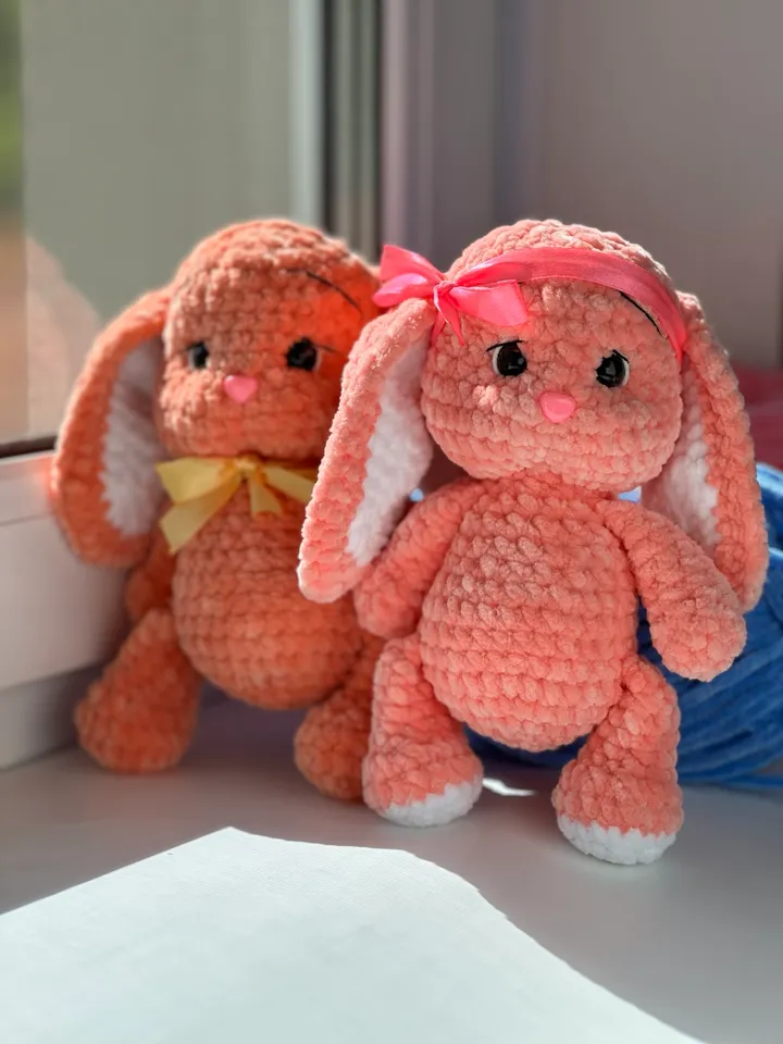 Handmade Crochet Bunny Girl – 21cm Soft Plush Toy with Bow – Gift for Kids