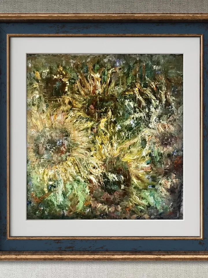 Sunflowers large canvas,original oil impasto painting,impressionistic flowers painting,sunflowers home decoration.