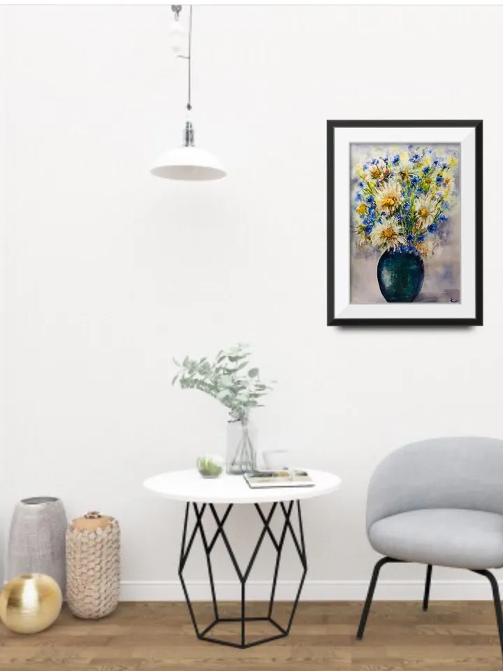 Daisies and Wild Flowers in a vase,flowers painting,original watercolor field flowers painting ,floral wall art,home decoration,gift.