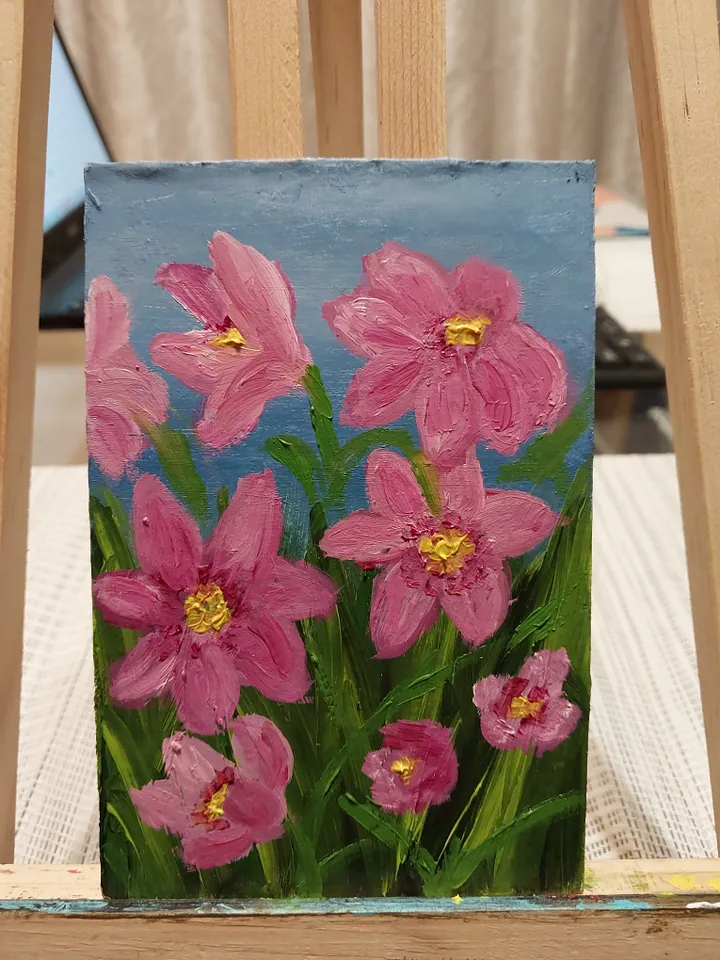 Oil Painting Meadow Flowers Herbs Flowers Nature Plants Wall Decor Miniature Gift for Her Cardboard 6 x 4 inches 15 x 10 cm