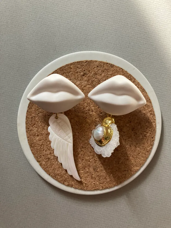 Earrings English biscuit porcelain