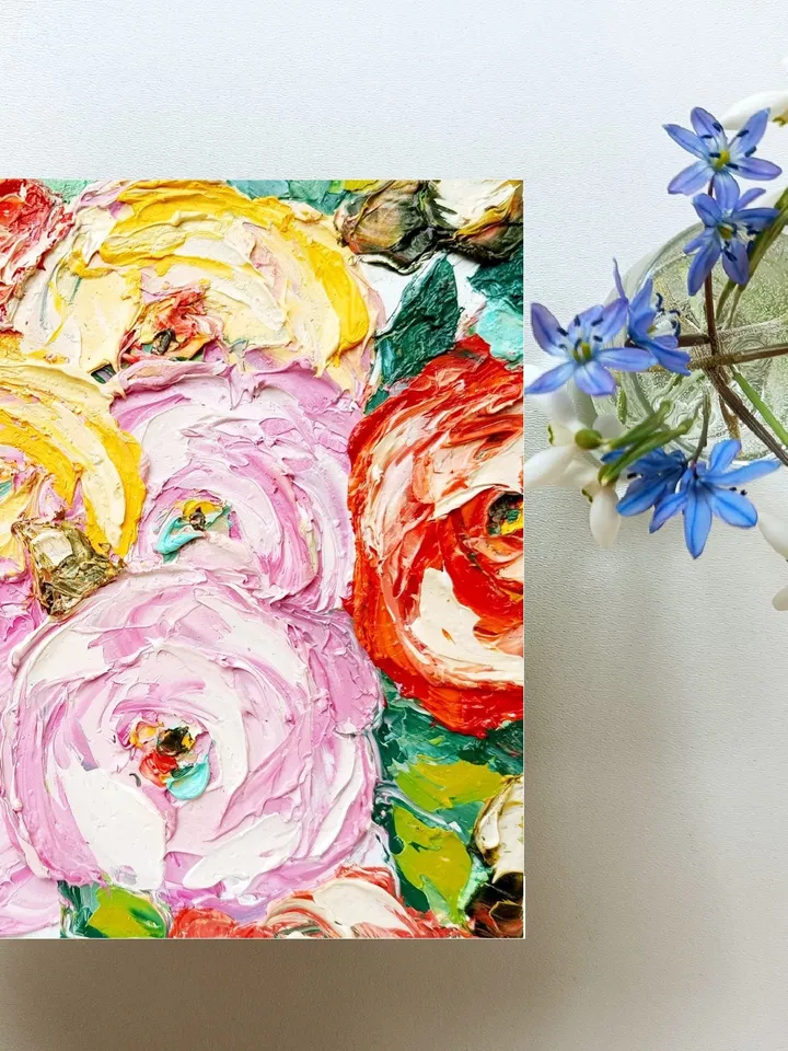 Peony Painting Impasto Original Art Impasto Oil Painting Peonies Painting Pink Floral Wall Art Flowers Small Painting by ArtProkopaloSv