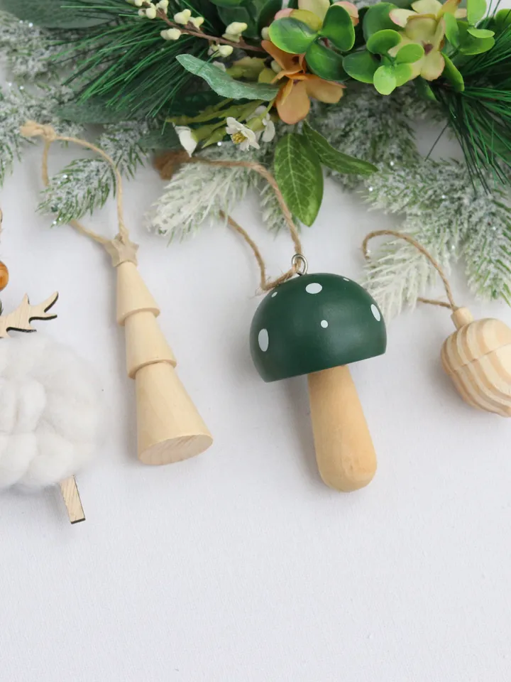 Christmas reindeer ornament wood/wool decor Winter Festive hanging deer decoration