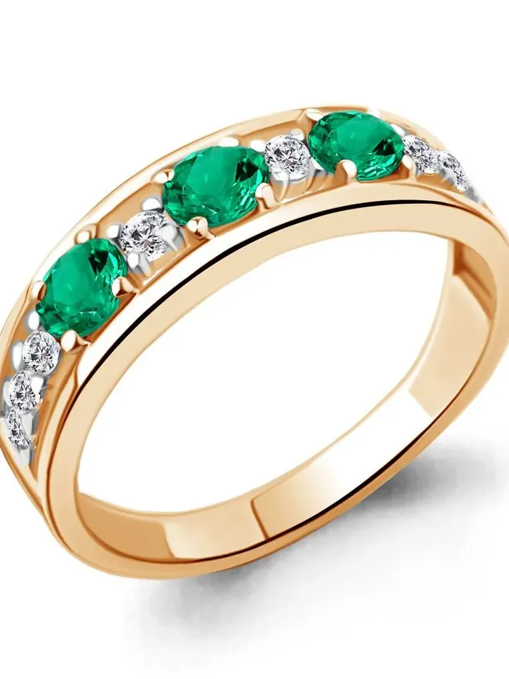 Ring silver 925, gold jewelry, women's, track with emeralds and cubic zirconia