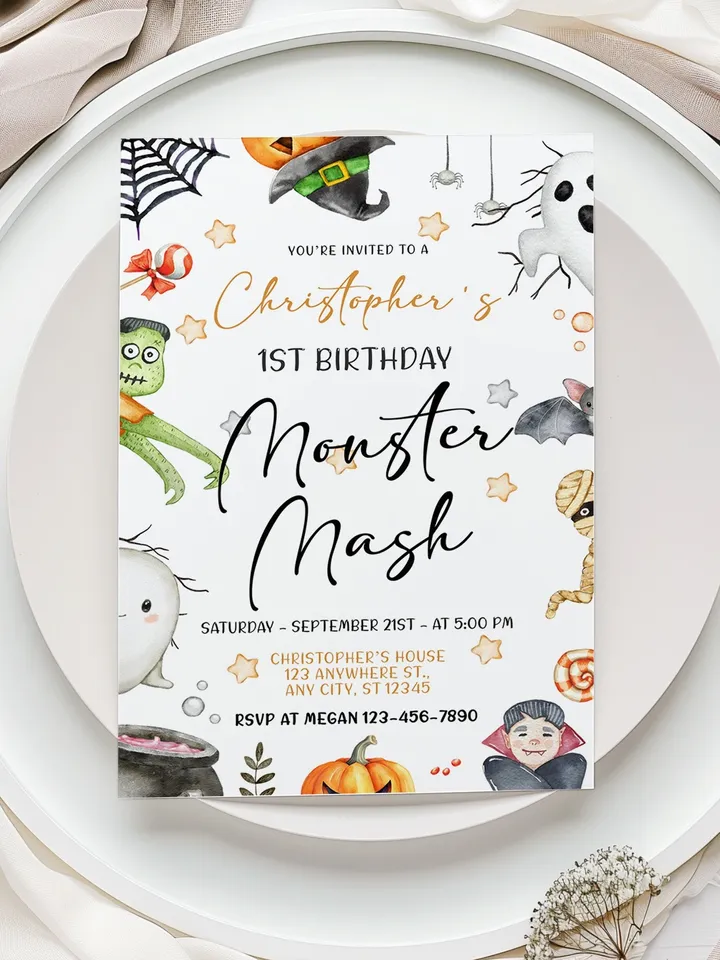 Halloween Invitation, Halloween Birthday Invitation, Halloween Party Invitation, Monster Mash Invitation, Monster Party, Costume Party IN103