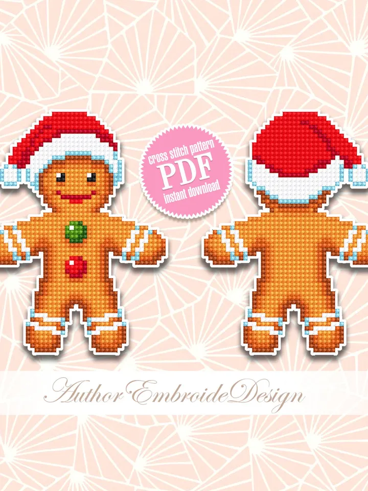Christmas gingerbread man cross stitch pattern PDF download, Double-sided Christmas tree decor for plastic canvas, Sweet Christmas #N118