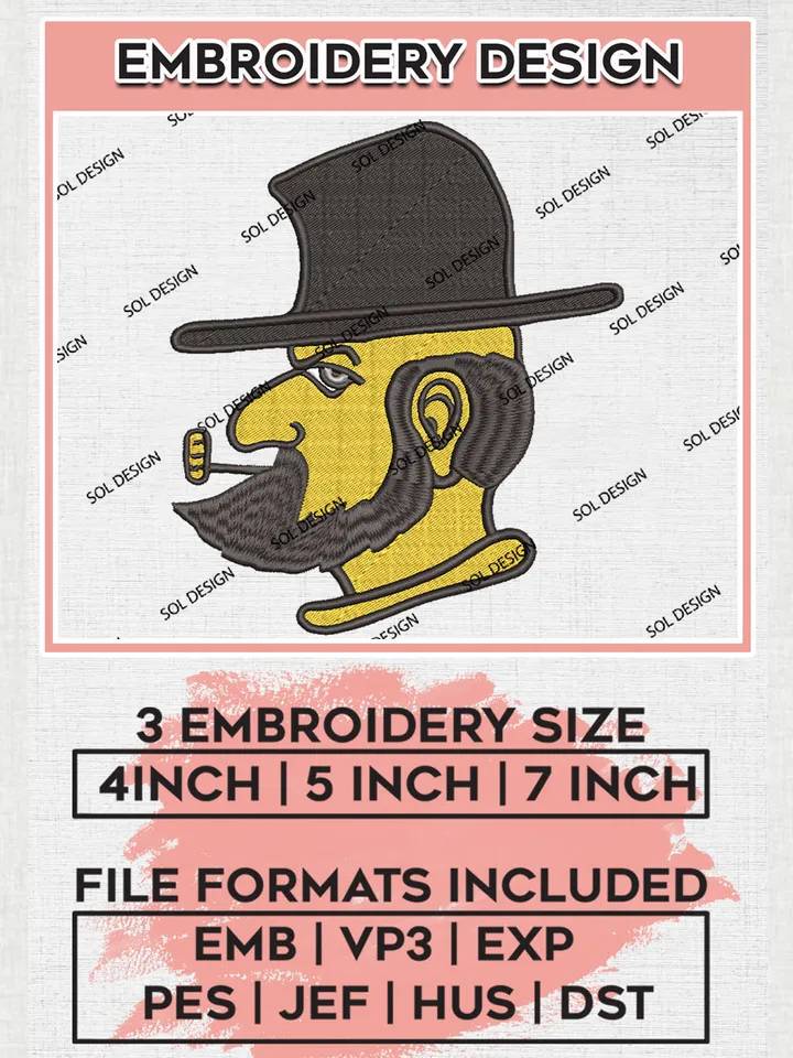 NCAA App State Mountaineers Team Head Mascot Logo Embroidery Design Files, NCAA App State Mountaineers Machine Embroidery, NCAA Teams, Game Day, 3 sizes, NCAA Machine embroidery designs, Digital Download