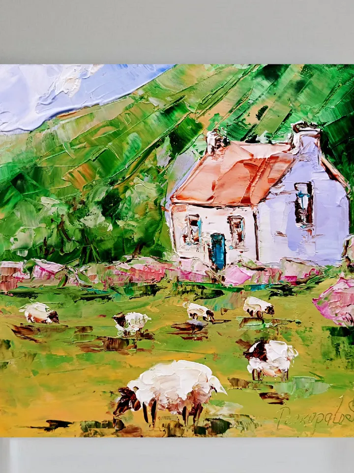 Ireland Painting Sheep Original Art Irish Landscape Oil Painting Farm Small Artwork