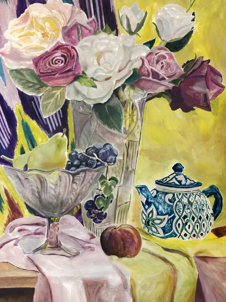 still life with flowers wall art painting original gouache painting hand painted