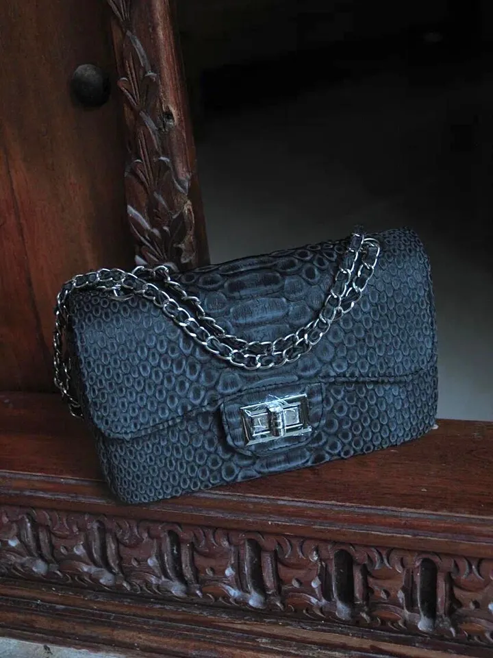 Genuine python skin adjustable chain crossbody black women classy MINI bag, classy evening bag, leather small grey bag, everyday purse