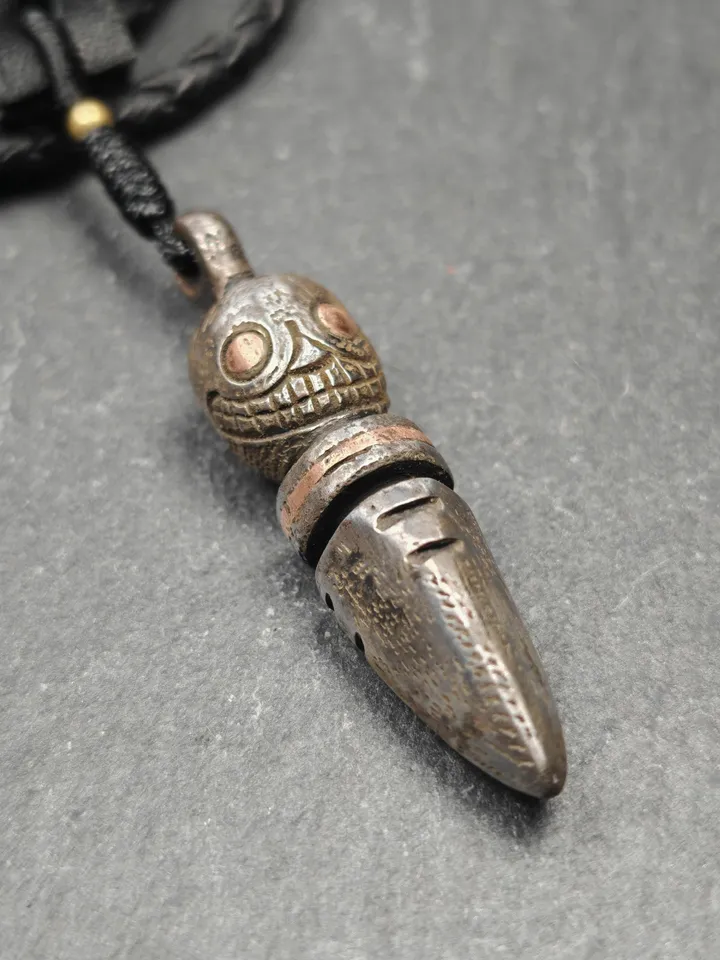 Gandhanra Handmade Skull Phurba Amulet,Kila - Dorje Phurba,Tibetan Budhist Ritual Implement Pendant,Made of Cold Iron,44mm