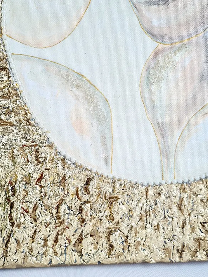 Handmade original wall painting Gold leaf painting on canvas 女人的脸在镜子里, 原创艺术, 肖像画